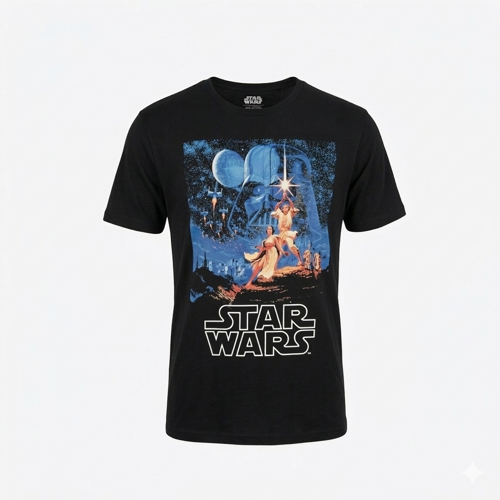 Star Wars Black Graphic Tee with Blue & Orange Print